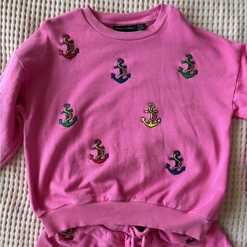 Mini Rodini anchor embroidered pink sweatshirt 116/122 5-7Y with matching shorts - Picture 7 of 7